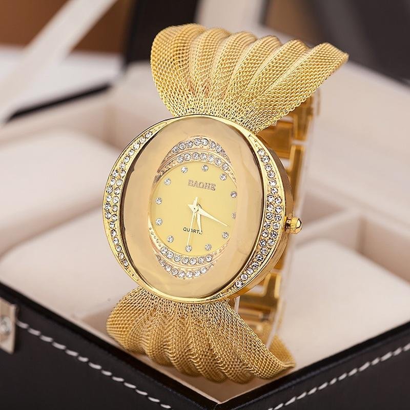 Luxury Oval Dial Mesh Strap Crystal Women Dress Watches - 2 colors