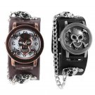 Copper Skull Leather Watch men fashion punk sports Quartz Wrist Watch - 2 colors