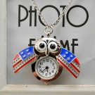 Retro Slide Owl Pendant Long Necklace Analog Pocket Watch - 3 colors