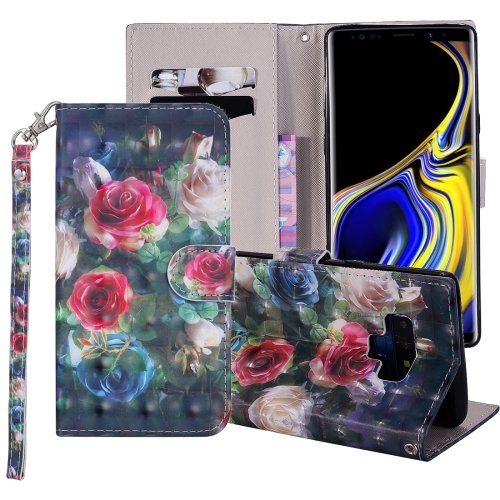 For Galaxy Note 9 Rose Flower Horizontal Flip Leather Case with Holder, Card Slots & Wallet