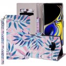 For Galaxy Note 9 Green Leaves Horizontal Flip Leather Case with Holder, Card Slots & Wallet