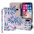 For iPhone X/XS Green Leaves Horizontal Flip Leather Case with Holder, Card Slots & Wallet