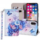 For iPhone X/XS Butterfly Flower Horizontal Flip Leather Case with Holder, Card Slots & Wallet
