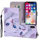 For iPhone X/XS White Cat Horizontal Flip Leather Case with Holder, Card Slots & Wallet