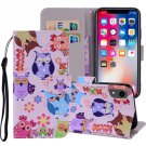 For iPhone XR Colored Owl Horizontal Flip Leather Case with Holder, Card Slots & Wallet
