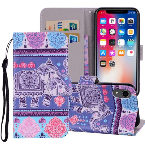 For iPhone XR Elephant Horizontal Flip Leather Case with Holder, Card Slots & Wallet
