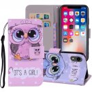 For iPhone XR Cute Owl Horizontal Flip Leather Case with Holder, Card Slots & Wallet