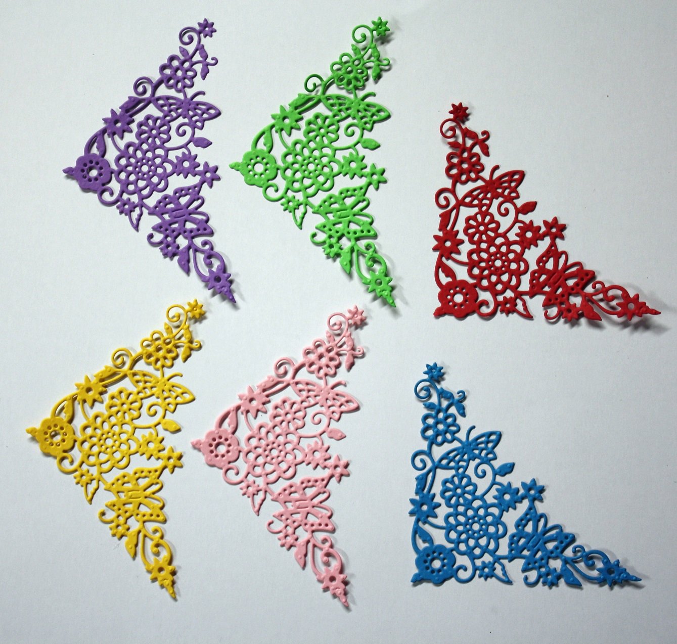 6 Floral Butterfly Corners/Die Cuts/Card Making/Scrapbooking/Embellishments/Paper Cuts/Cottage Cutz