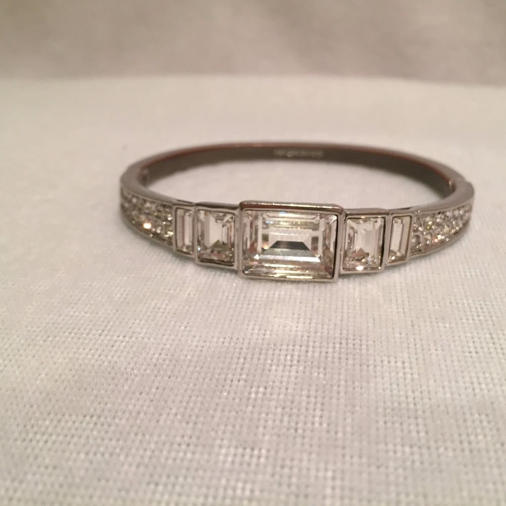 Vintage Signed Givenchy Rhinestone Silvertone Bangle Bracelet