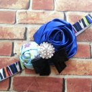 Handmade boutique Blue rosette rhinestone hair bow with matching headband