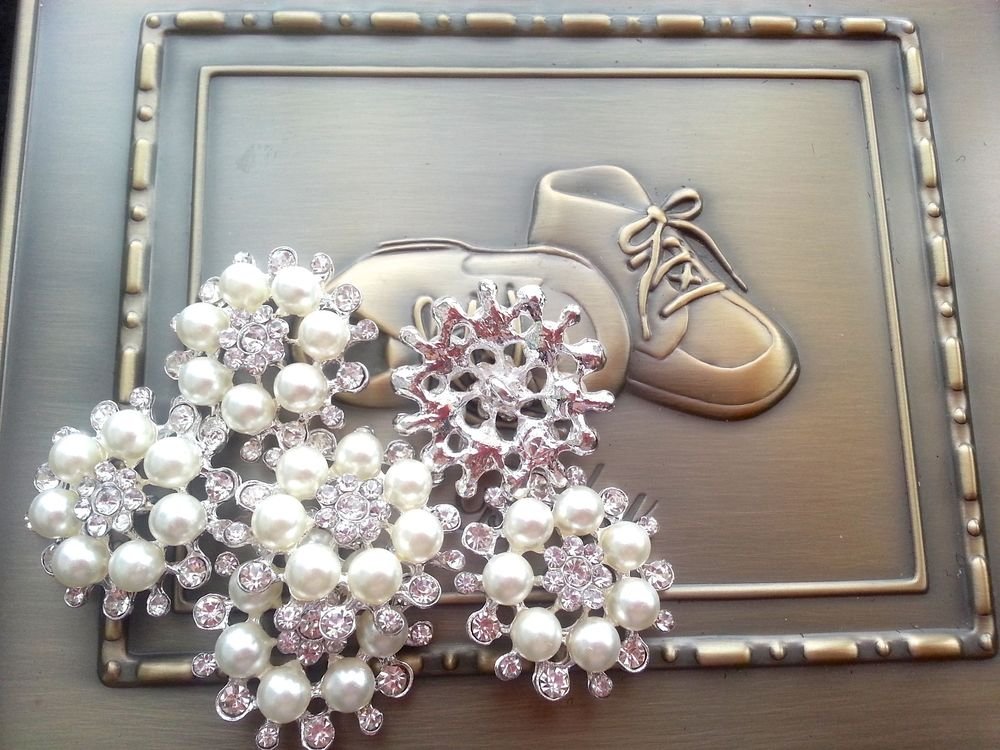 32mm FLOWER pearl rhinestone button 25mm hair bow, wedding bridal flower