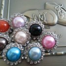 Set of 10 - 23mm Pearl rhinestone buttons for craft, hair bow wedding invitation