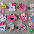 Set of 2 Felt hair clips hello kitty strawberry cow owl jellyfish kitty seahorse