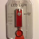 Super Slim rectangular LED flashlight with metallic silver trim keychain