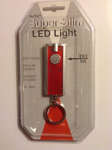 Super Slim rectangular LED flashlight with metallic silver trim keychain
