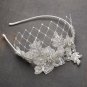 Luxurious Crystal Embellished Lace Wedding Headband with Wide Netting