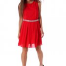 Red Chiffon Skater Dress w/ Embellished Waist
