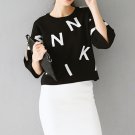 Letter Print Sweater in Black