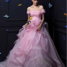 Small Satin Ball Gown with Lace Embroidered V-Neck in Pink