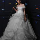 Small Satin Ball Gown with Lace Embroidered V-Neck in White