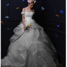 Large Satin Ball Gown with Lace Embroidered V-Neck in White