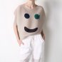 Smiley Face Pleated Material Top - Beige