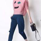 Smiley Face Pleated Material Top - Pink