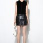 100% Lamb Skin Weave Pattern Leather Mini Skirt - M