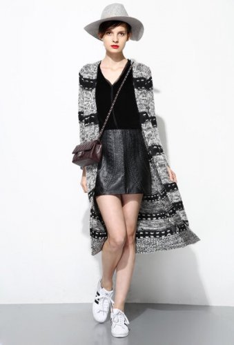 100% Lamb Skin Weave Pattern Leather Mini Skirt - L