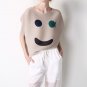 Smiley Face Pleated Material Top - Beige