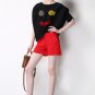 Smiley Face Pleated Material Top - Black