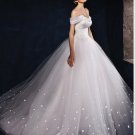Off Shoulder Tulle Ball Gown with Lace-Up Back - S