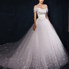 Off Shoulder Tulle Ball Gown with Lace-Up Back - M