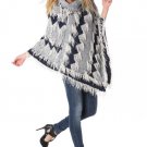 Fringe Poncho with Cowl Neck