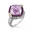 Pink Amethyst, Diamond Accented Cushion Ring in 18K Yellow Gold and Sterling Silver (.23 ct. tw.)