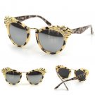 cat eye sunglasses leopard silver mirror lens