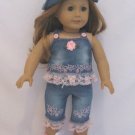Doll Clothes AG 18" Jean Capri Hat Pink Embroidered Made For American Girl Dolls