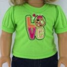 Lime Green Love T-Shirt, Top, Blouse Made To Fit American Girl 18 Inch Dolls