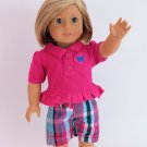 Doll Clothes AG 18" Shorts Pink Plaid Shirt Pink Made To Fit American Girl Dolls