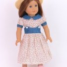Doll Clothes AG 18" Dress Floral Jean Accent Hat Made To Fit American Girl Dolls