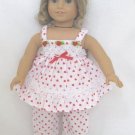 Doll Clothes AG 18" Pajamas Red White Hearts Made For American Girl Dolls