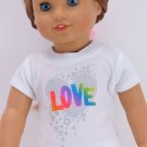 White Love & Heart T-Shirt, Top, Blouse Made To Fit American Girl 18 Inch Dolls
