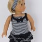 Doll Clothes AG 18" Skirt Top Headband Black White Made For American Girl Dolls