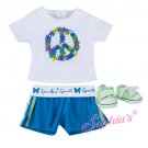 Doll Clothes Fit AG 18" Shorts Blue Top Peace Sneakers Made For American Girl Dolls