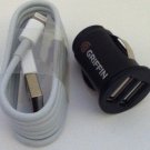 Original 1M Lightning USB Charge Cable + 3.1A Griffin Dual-USB Car Charger USA
