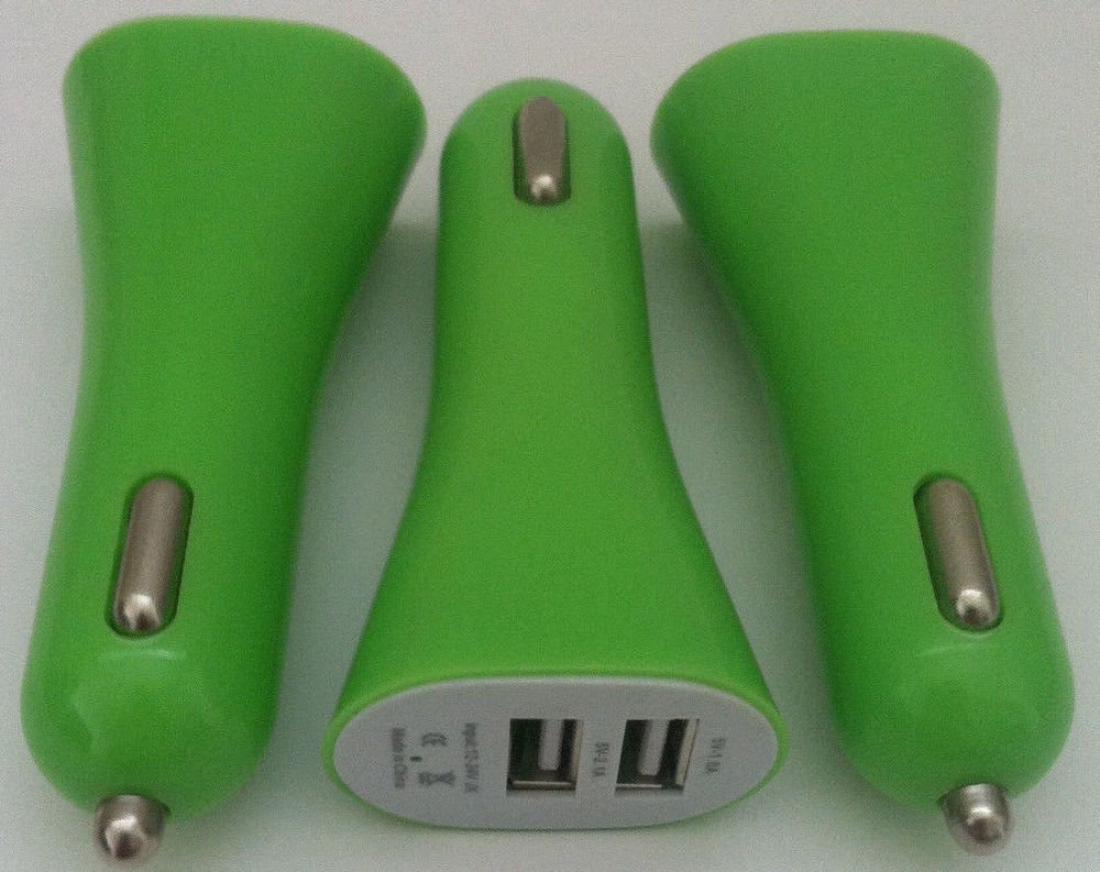 3x Green 3.1A Dual USB Port Car Charger Adapter for Apple Samsung Smart Phone