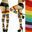 School Girl Acrylic  Rainbow Multi-Color Striped Thigh High Stockings Thigh Hi