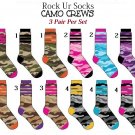 Women's 3 Pair Camouflage Crew Socks Size 9-11 Camo