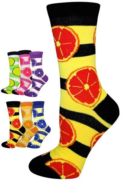 6 Pair Fruit Print Women's & Teen's Novelty Crew Socks
