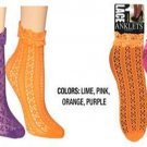4 Pair Neon Color Fishnet Ankle Socks with Lace Top Size 9 - 11 Footies